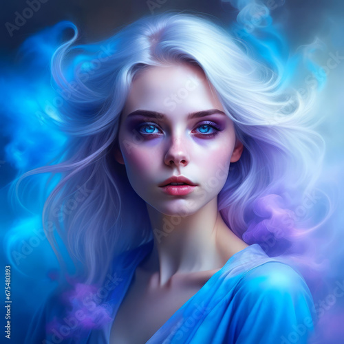 Beautiful girl with white hair fantasy elf heroine