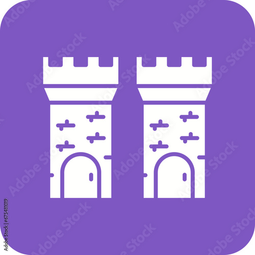 Castle Tower Line Color Icon