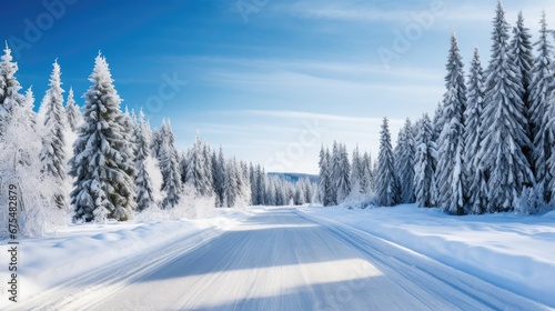 Winter Wonderland Road: A picturesque snowy road winds through a pristine landscape, capturing the serene beauty and challenges of winter travel © pvl0707