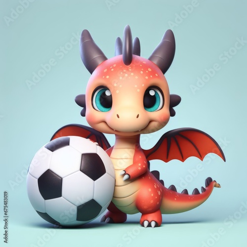 little dragon with soccer ball