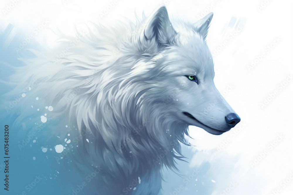 Illustraited Frost Wolf Profile Portrait