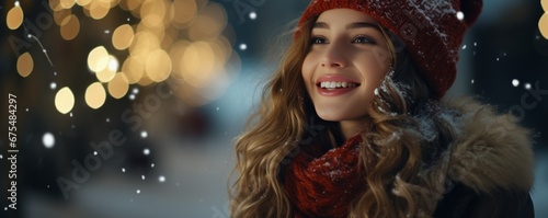 Outdoor portrait of a young beautiful happy smiling girl posing on the street