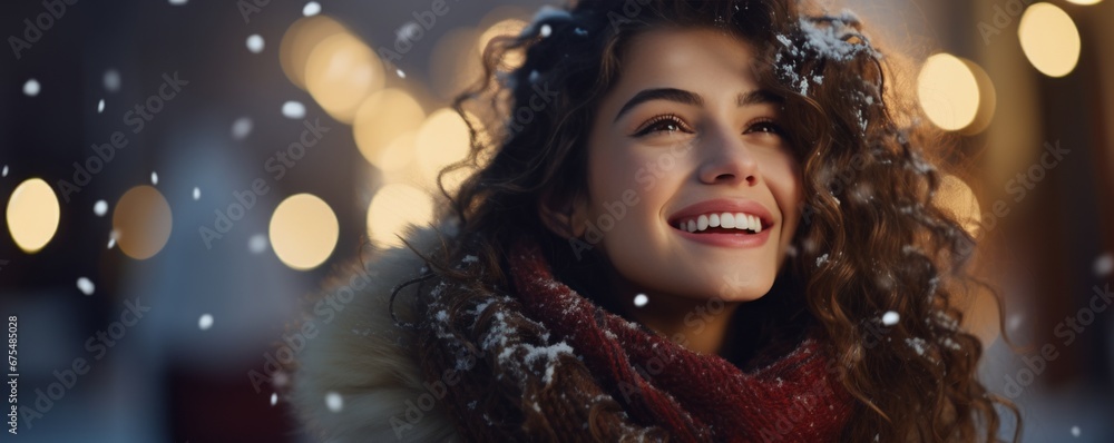 Outdoor portrait of a young beautiful happy smiling girl posing on the street