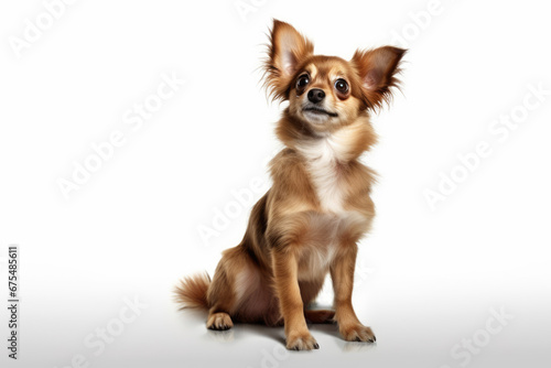 Funny puppy dog standing on hind legs. Cute brown playful dog or pet isolated on transparent background