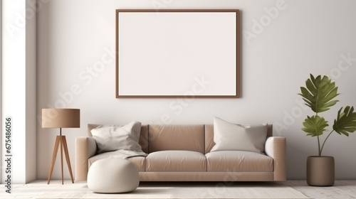 cozy interior of living room space with brown sofa lamp and coffee table.home decor. Generative Ai