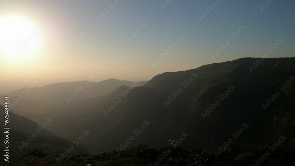 Sunset on a mountain's view point in India. Maharashtra State. Wildlife.