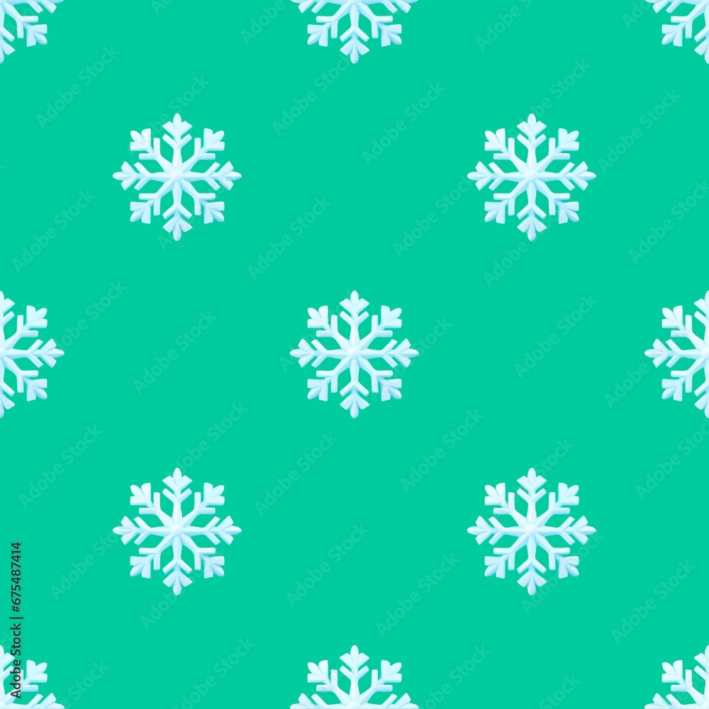 3d Snowflakes seamless pattern on a green background 3d Snowflakes seamless pattern on a green background
