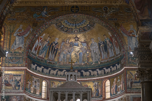 Canvas Print Apse mosaic overview at the interior of the Basilica di Santa Maria in Trastever
