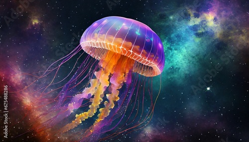 Big Colorful jellyfish in a blue underwater background © CreativeStock