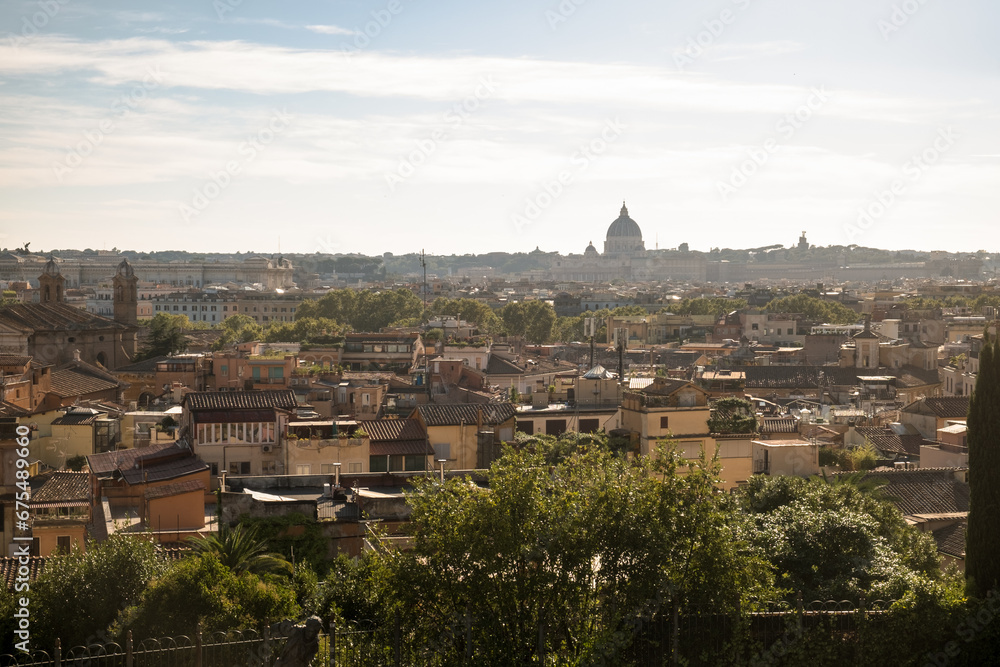 Panorama of Rome with St. Peter's Basilica as seen from the viewpoint 'Terrazza Viale del Belvedere'