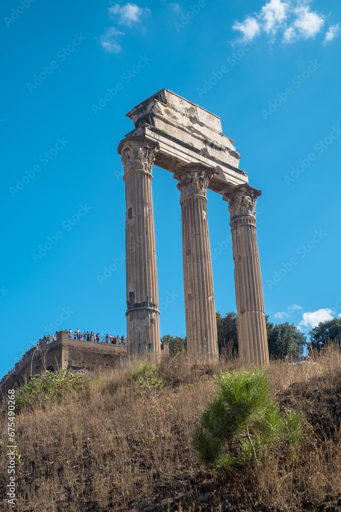 Remains of the Temple of Castor and Pollux at the Roman Forum, Rome, Italy