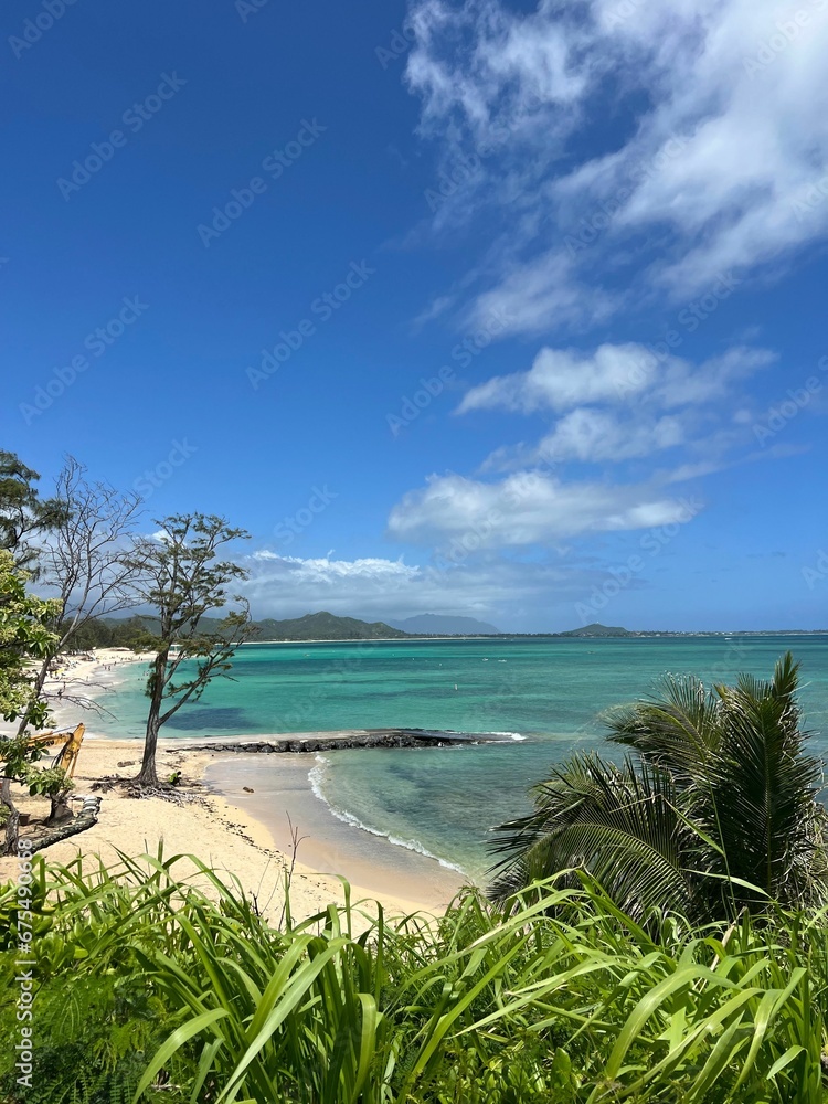 Tropical Kailua beach paradise on a sunny day in Hawaii