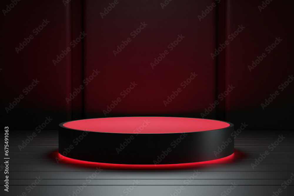 Obraz premium Circle pedestal on black and red studio background
