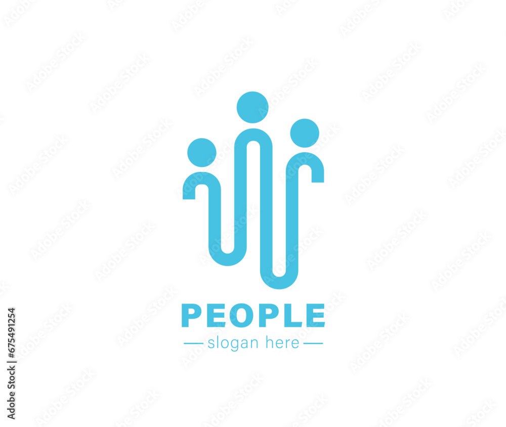 Creative three people icon logo. Community, partners, group, startup or teamwork symbol. Abstract vector illustration.