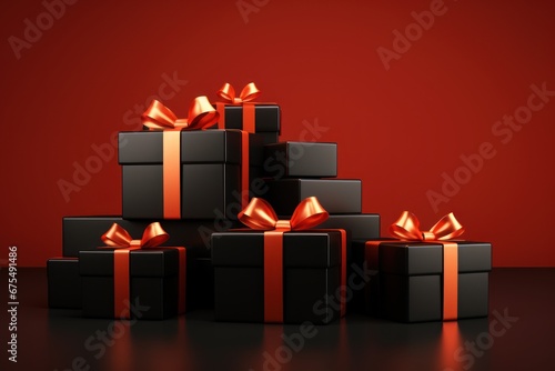 Wallpaper Mural Realistic black gifts boxes on dark and red background Torontodigital.ca