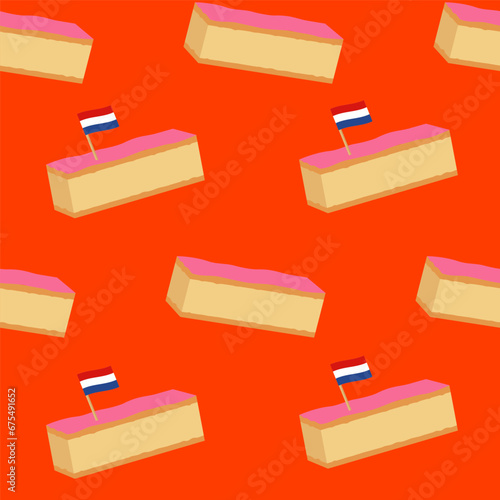 Seamless background wish traditional Dutch cake.  Pink tompouce, traditional Dutch pastry. Holiday in the Netherlands king's day photo