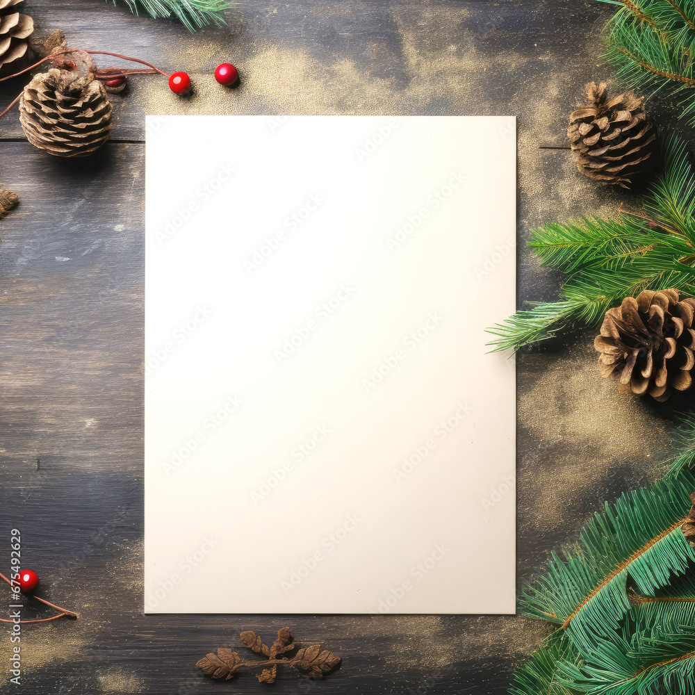 Christmas Mockup for Greeting Card, postcard, invitation, Empty space, Flat lay, Top view with copy space