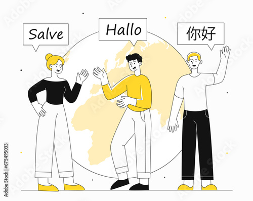 Mother tongue day vector line concept