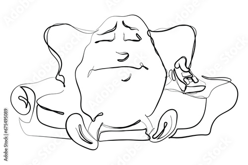 hand drawn line art vector of couch potato. Vintage couch potato drawing.