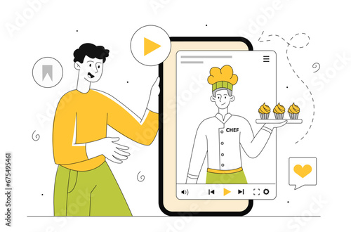 Online chef vector line concept