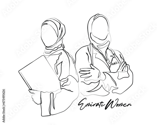 hand drawn line art vector of a modern executive couple in uae. emirati couple.