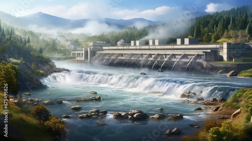 a serene environment where hydropower turbines harness the flow of rivers  exemplifying the limitless potential of this transformative field
