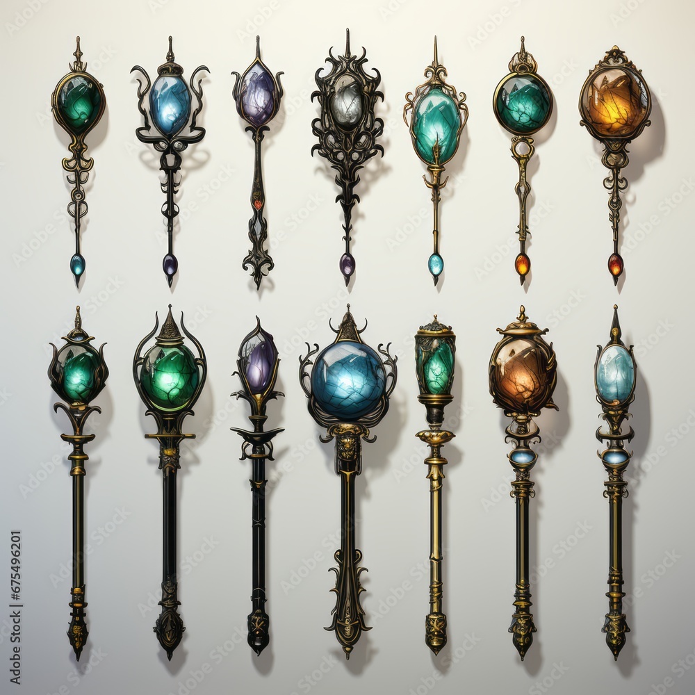 set of magic staffs game assets set of magic staffs game assets