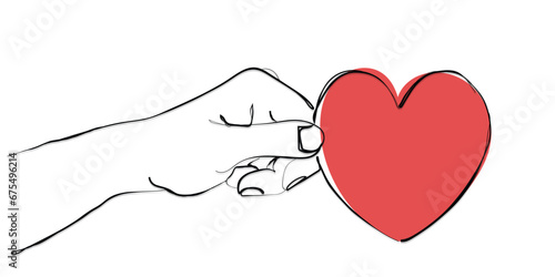 hand drawn line art vector of a hand gives a heart shape to its partner. Fall in love. Ready to give heart and soul. Invitation to get married. Romantic couple. Charity and humanitarian cause