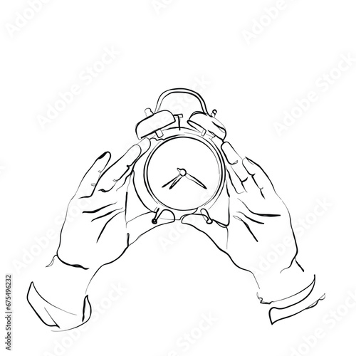 hand drawn line art vector of hands raised in desperation trying to reach out time. time is short concept.