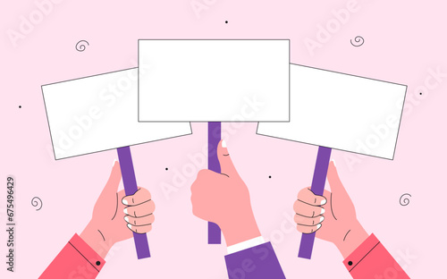 People with placards in hands vector concept