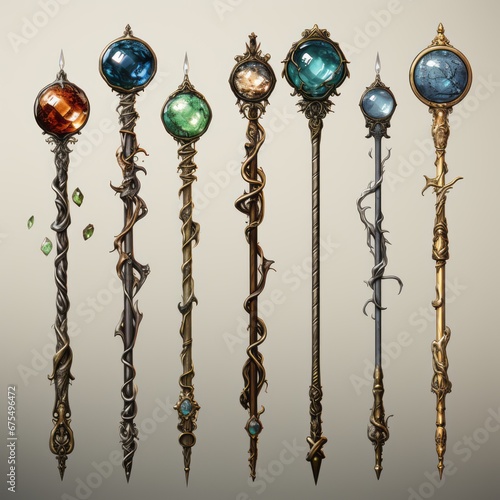 set of magic staffs game assets