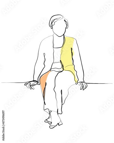 Elderly people seated together poster art. Old people in group. Pensioners and seniors. hand drawn line art vector of old ladies seated together. Female friendship. elderly women.