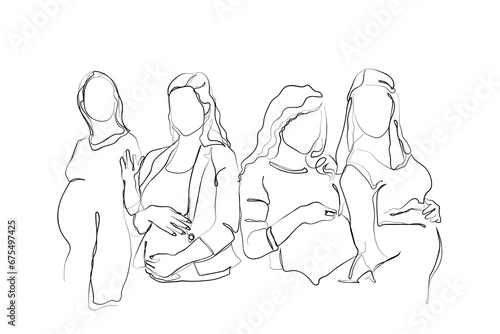 hand drawn line art vector of pregnant women. Twins pregnant together. pregnant working women. Group of pregnant ladies. pregnancy and work-life balance
