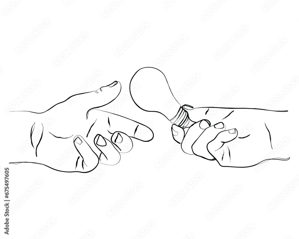 vecteur-stock-hand-drawn-line-art-drawing-hand-giving-lightbulb-to