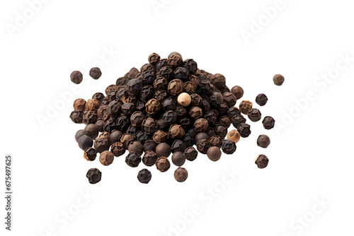 Black pepper heap isolated on transparent and white background