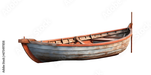 Sidepose of Wooden boat isolated on transparent and white background photo