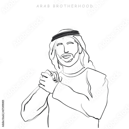 Hand draw line art vector of arab brotherhood gesture. UAE culture vector art.