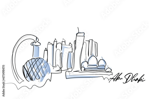 hand drawn line art vector drawing of skyline of Abu Dhabi. United Arab Emirates skyline