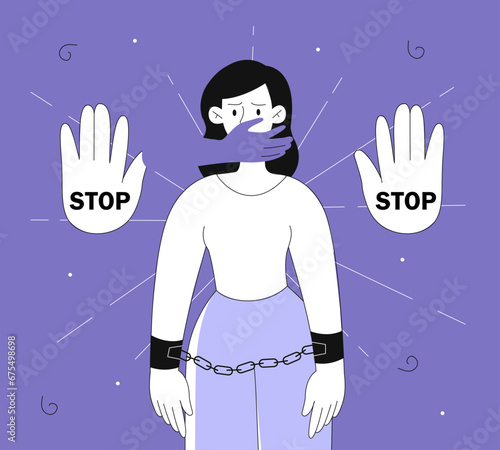 Stop gender based violence vector line concept