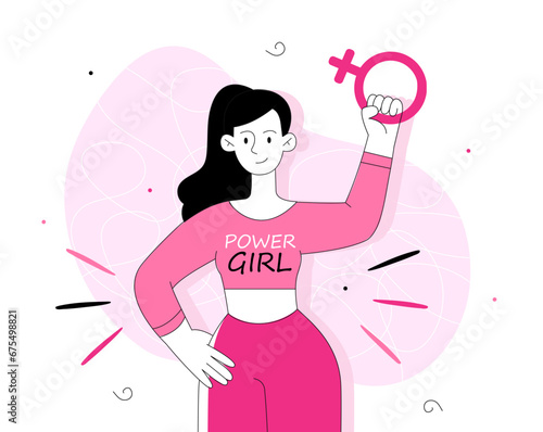Strong girl vector line concept