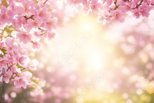 Spring border or background art with pink blossom. ai generative