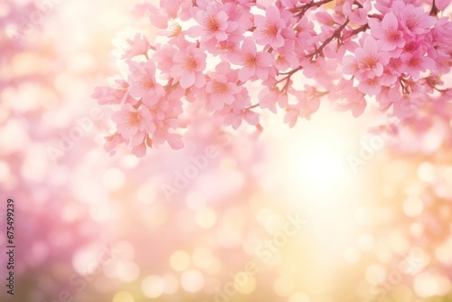 Spring border or background art with pink blossom. ai generative