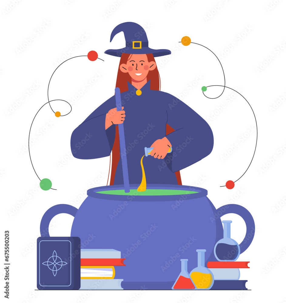 Witch with cauldron vector concept Witch with cauldron vector concept