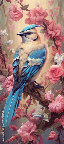 Songbird wall art in pastel colors vertical banner © oreans