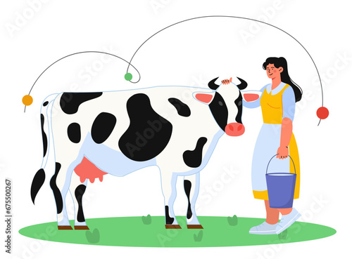 Woman farmer with cow vector concept