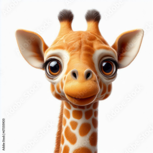 Shocked giraffe with big eyes isolated on white background. ai generative