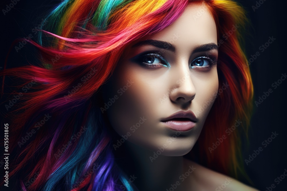 Beautiful woman with colorful hair and makeup. Beautiful face. Beautiful woman with colorful hair and makeup. Beautiful face.