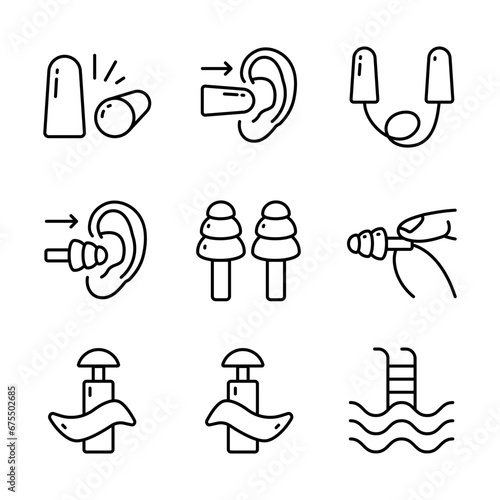 Earplugs icons set outline vector. Anti-noise device. Earplugs protection
