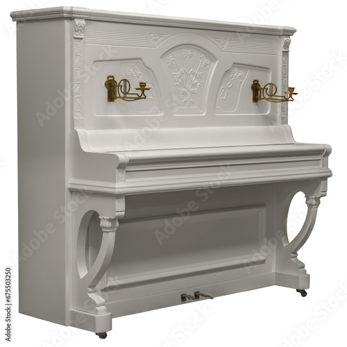 Art Nouveau style piano with brass candlesticks isolated under the white background