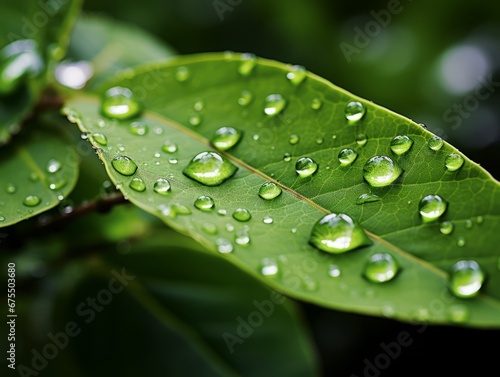 Water drops on a leaf. Macro shot. Selective focus.
